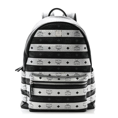 MCM Metallic Visetos Striped Medium Stark Backpack Silver Black 1 of 12