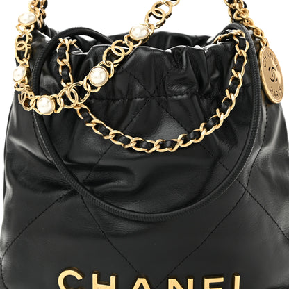 Chanel Shiny Calfskin Quilted Pearl CC Chain Mini Chanel 22 Black 8 of 10