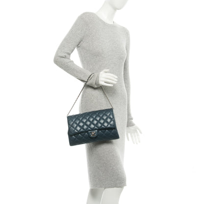 Chanel Caviar Quilted Clutch With Chain Flap Blue 2 of 8