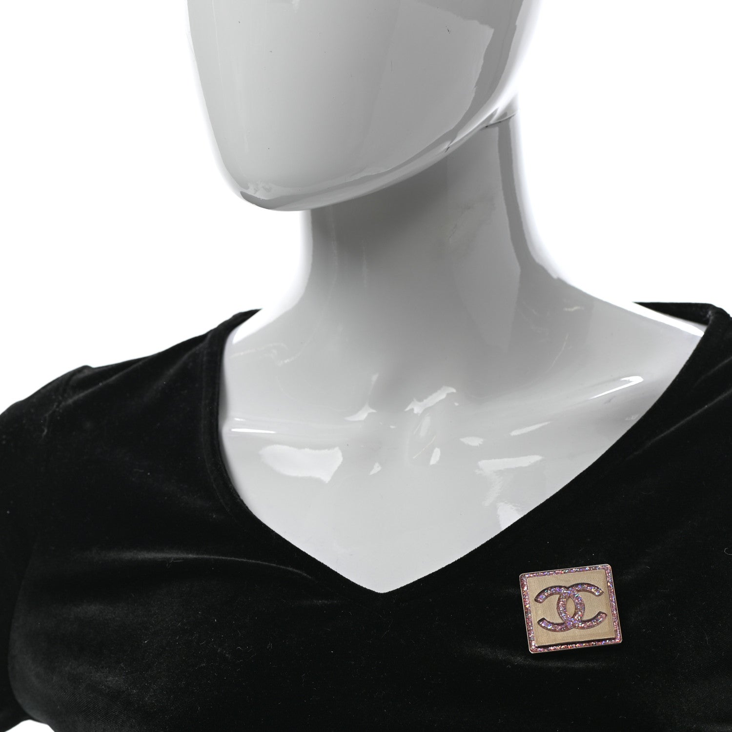 Chanel Resin Glitter Enamel Square CC Brooch Pink Gold 2 of 5