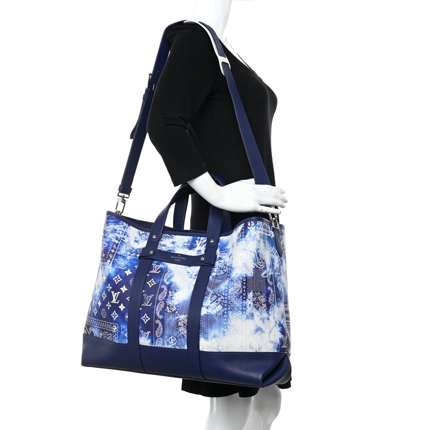Cowhide Monogram Bandana Journey Tote Blue White