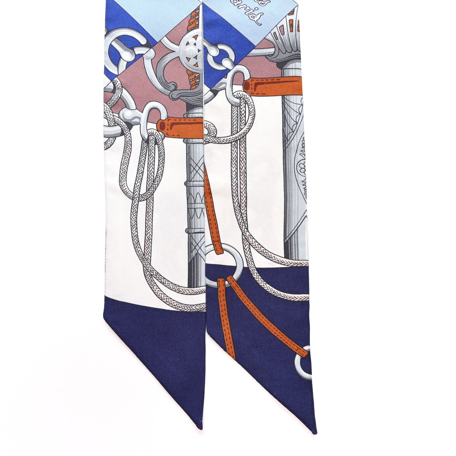 Hermes Silk Cliquetis Twilly Marine White Marron 2 of 4