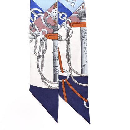 Hermes Silk Cliquetis Twilly Marine White Marron 2 of 4