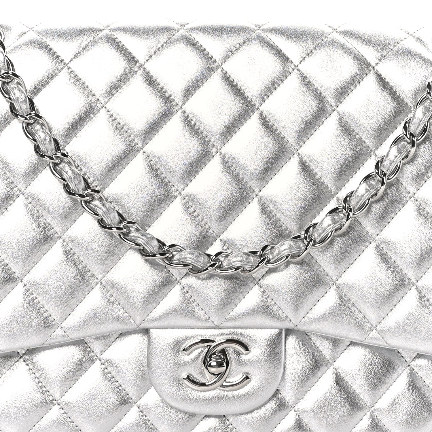 Chanel Metallic Lambskin Quilted Maxi Single Flap Silver 8 of 10