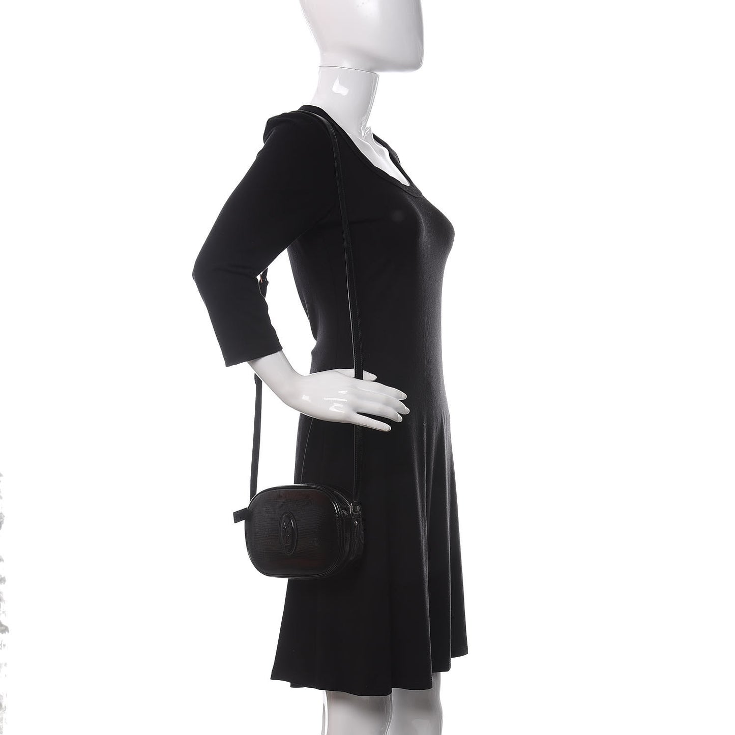 Calfskin Lizard Embossed Le 61 Camera Bag Black