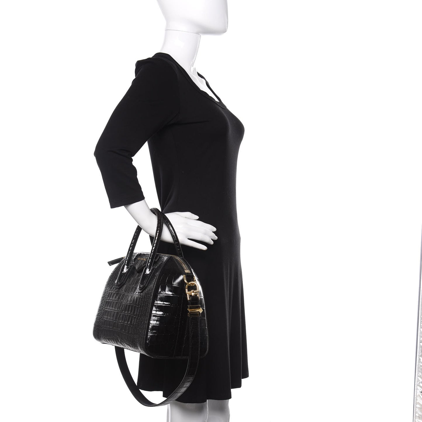 Calfskin Crocodile Embossed Small Antigona Black