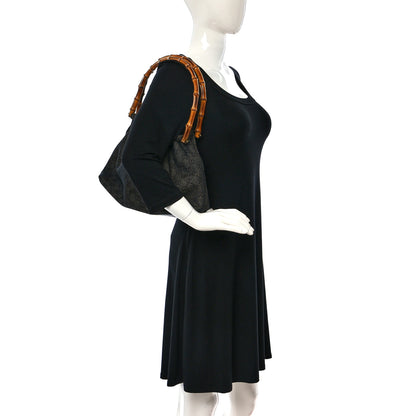 Gucci Monogram Bamboo Top Handle Bag Black 2 of 11