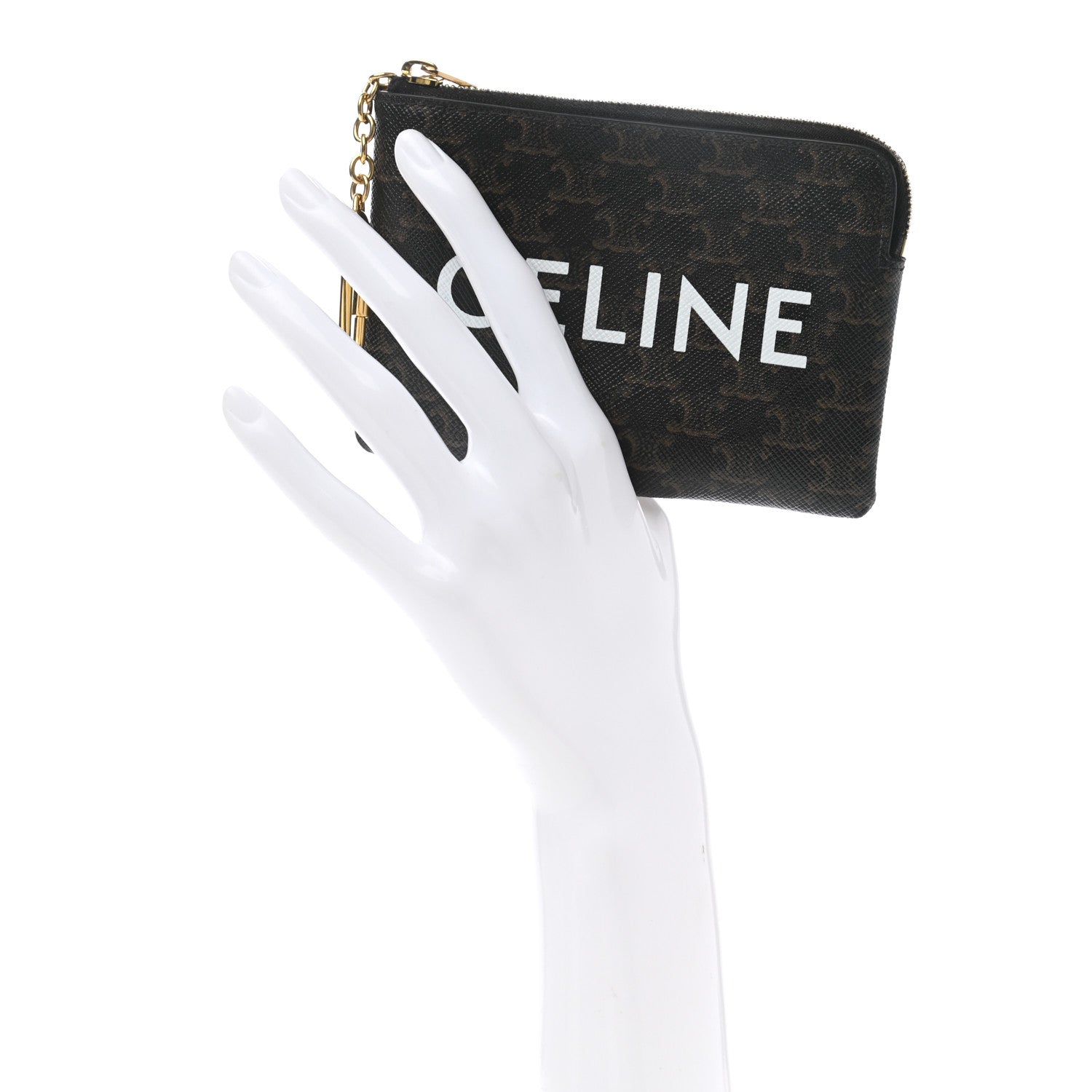 Celine Triomphe Canvas Logo Coin and Card Pouch With Hook Black 2 of 6