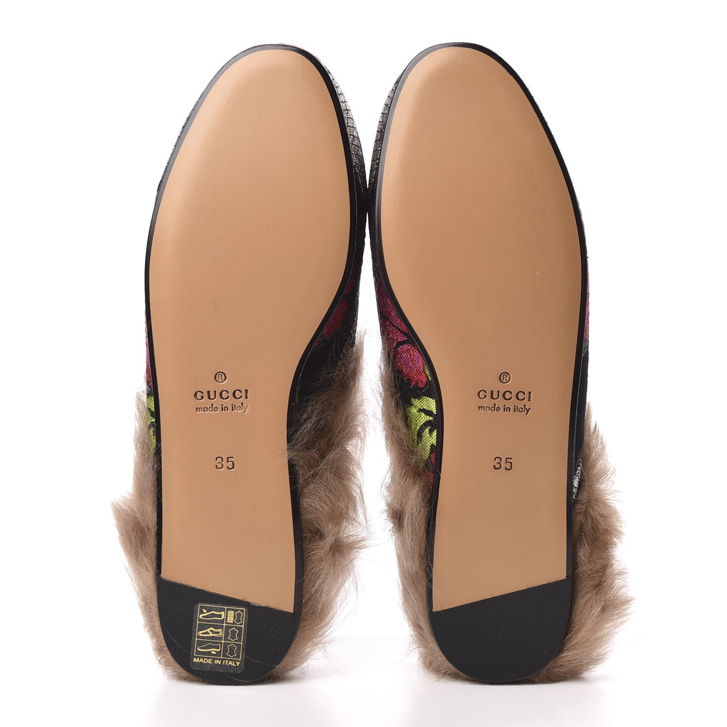 Gucci Brocade Fur Floral Womens Princetown Slippers 35 Black Anthracite 5 of 8