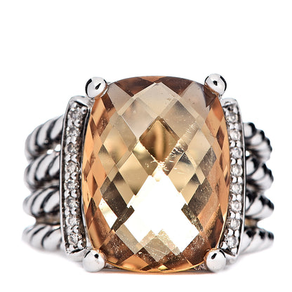 David Yurman Sterling Silver Diamond Citrine 16mm Wheaton Ring 54 6.75 1 of 5