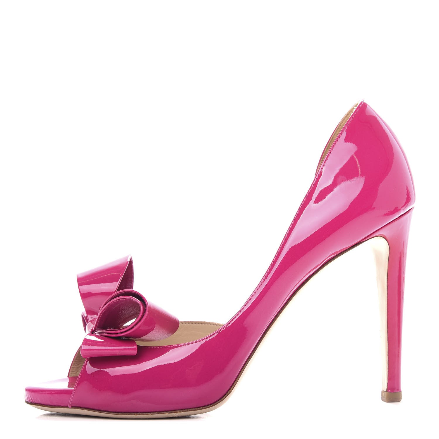 Valentino Garavani Patent Couture Bow Peep Toe d'Orsay 15/110mm Pumps 39.5 Fuchsia 1 of 10