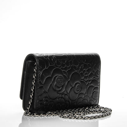 Chanel Lambskin Camellia Wallet on Chain WOC Black 3 of 7