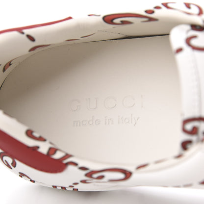 Gucci Calfskin GucciGhost Print Mens Ace Sneakers 10 White Hibiscus Red 6 of 9