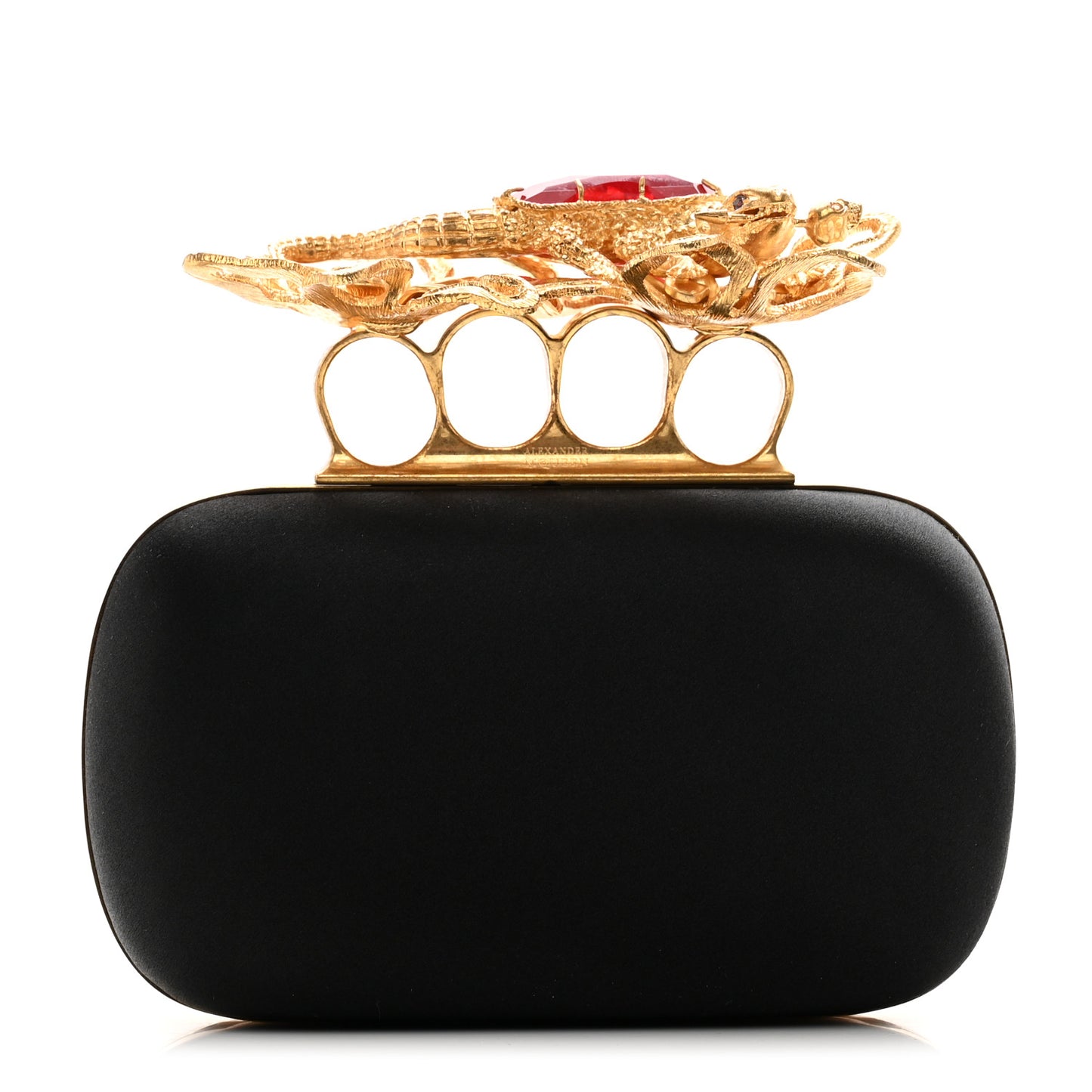 Satin Salamander Knuckle Box Clutch Clutch Black