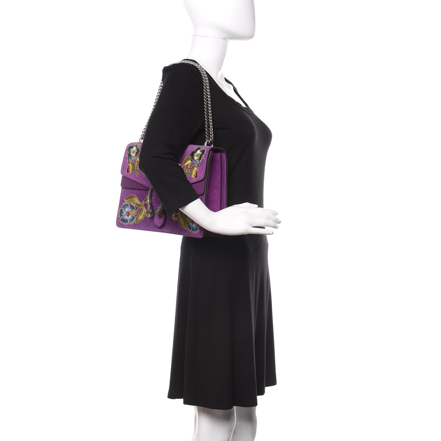 Suede Dragon Embroidered Medium Dionysus Shoulder Bag Bright Purple Multicolor