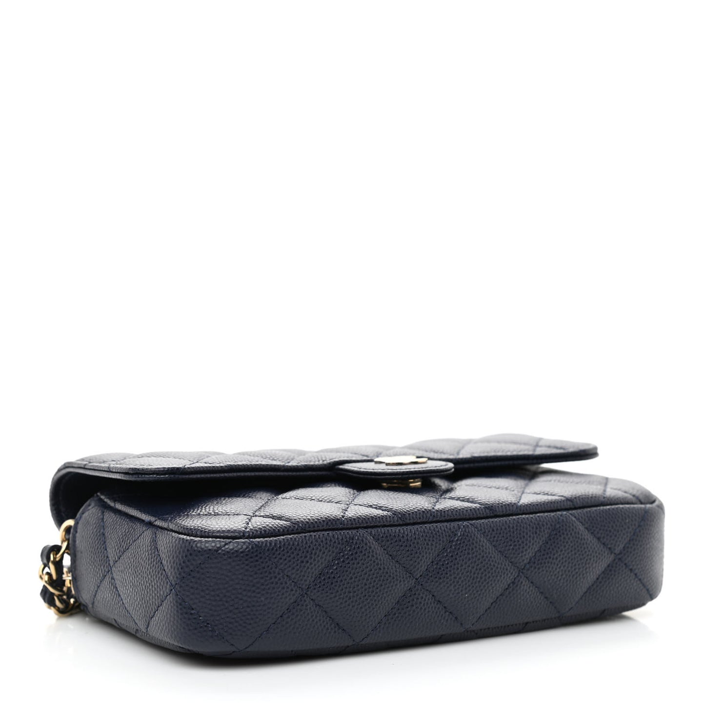 Caviar Quilted Flap Phone Holder With Chain Navy