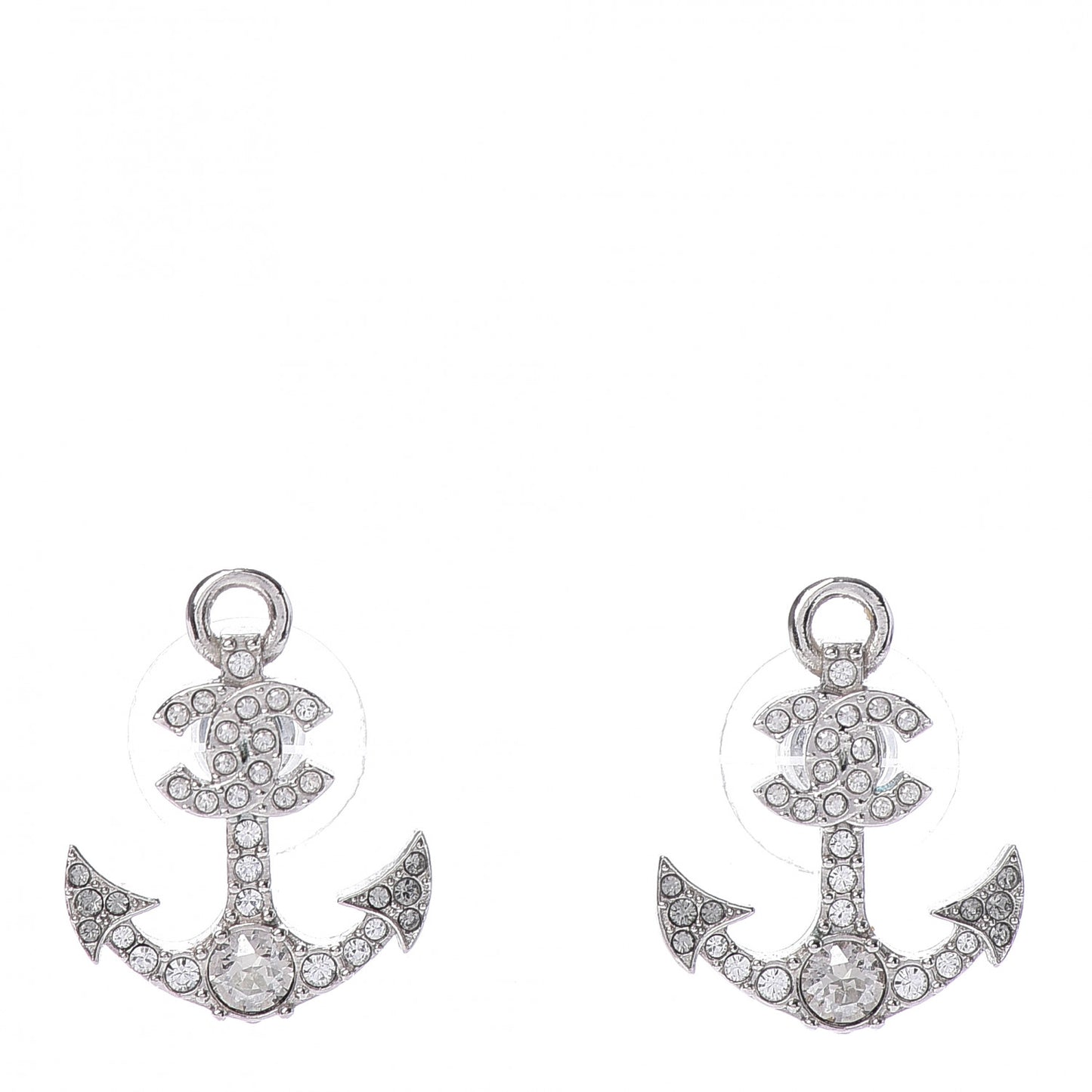 Crystal CC Anchor Earrings Silver