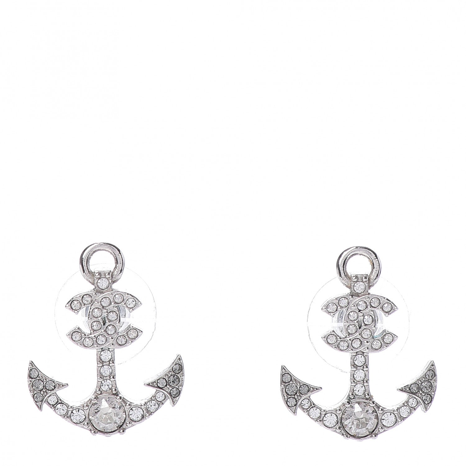 Chanel Crystal CC Anchor Earrings Silver 1 of 5