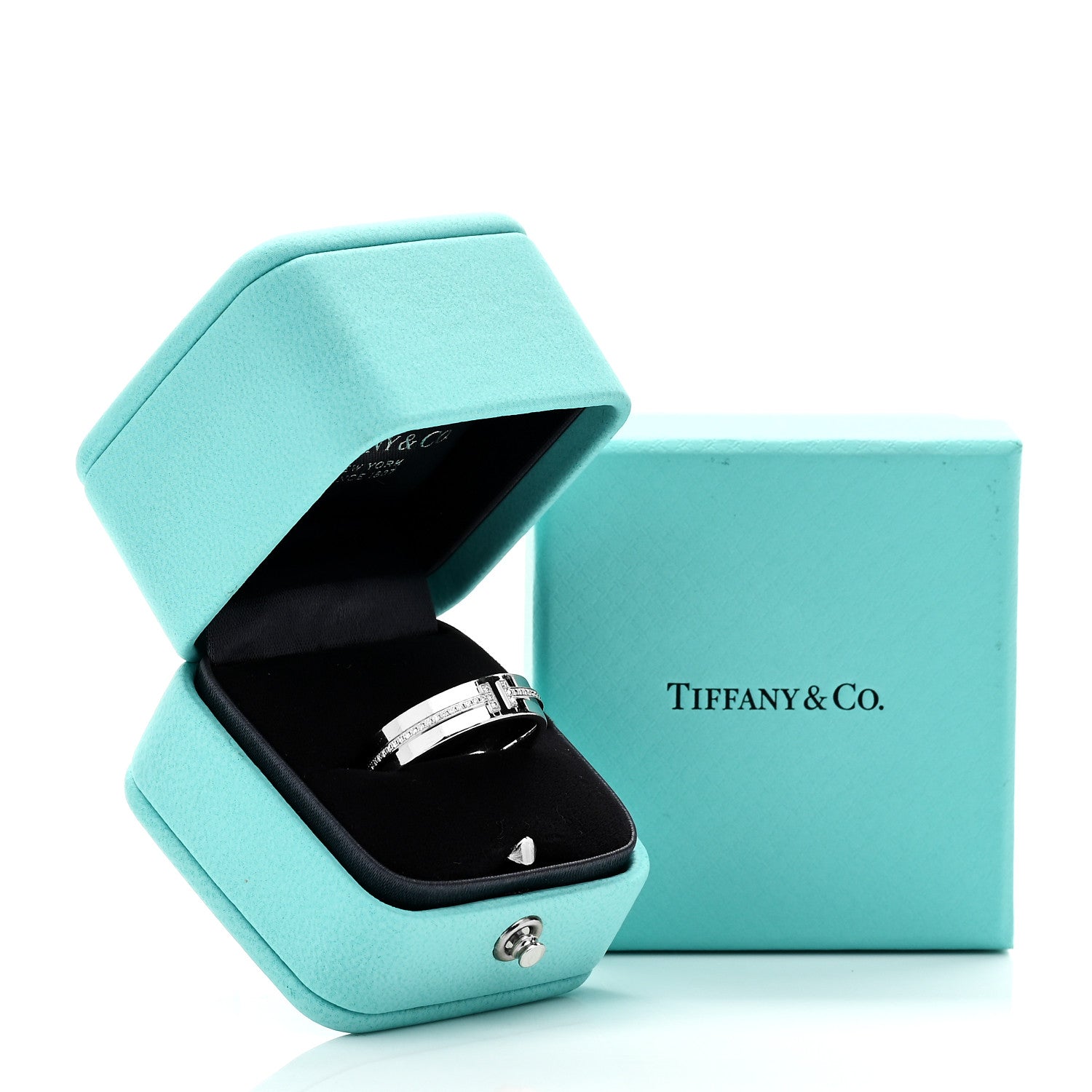 Tiffany 18K White Gold Diamond Wide T Two Ring 58 8.5 5 of 5