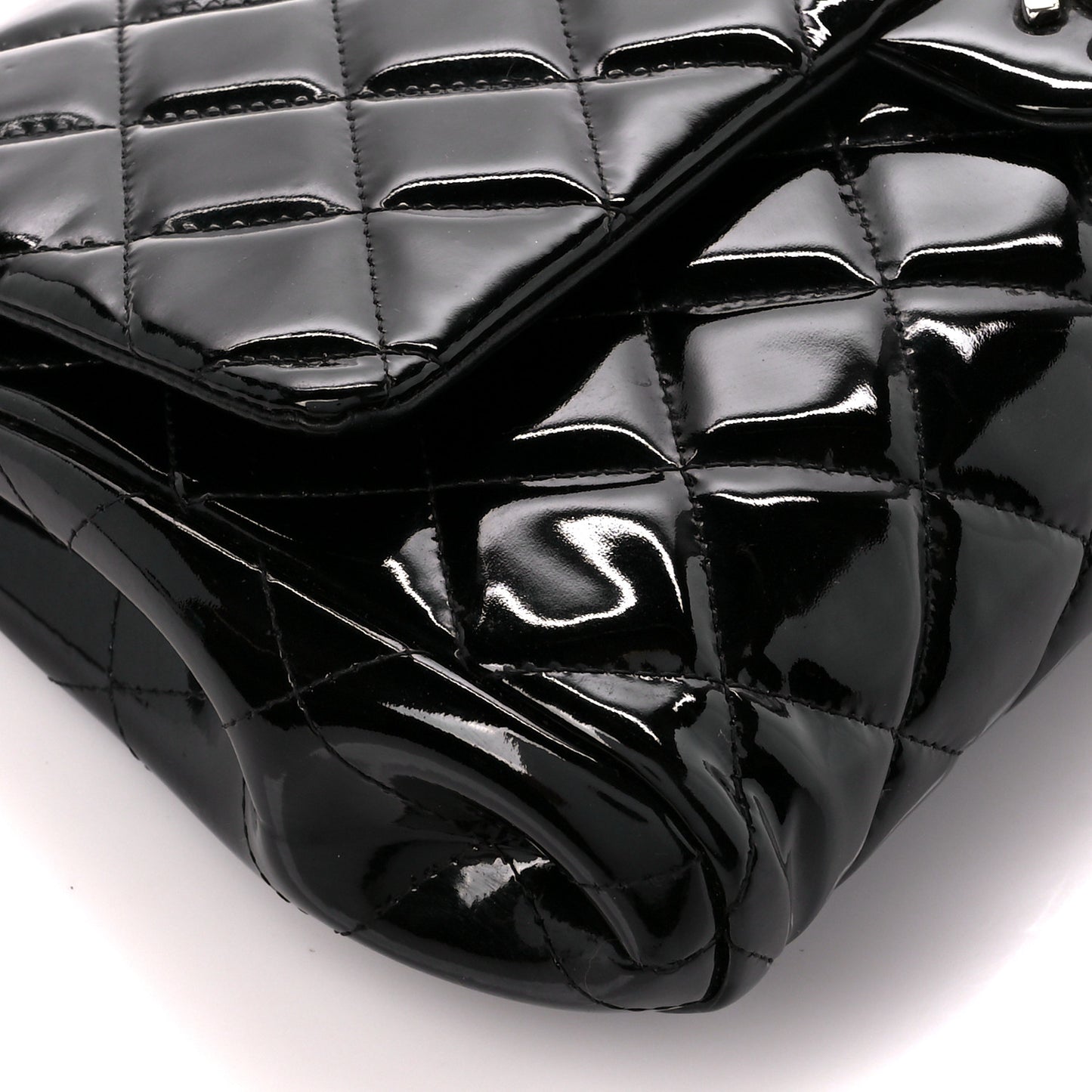 Patent Quilted Clutch with Chain Flap Black