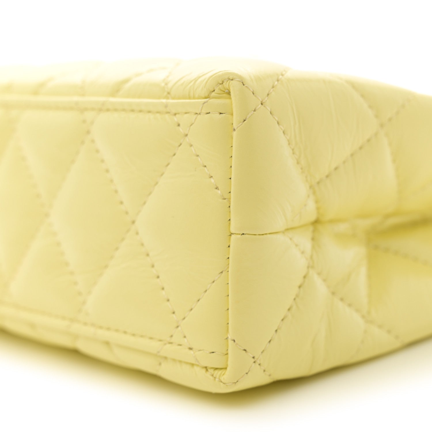 Chanel Shiny Aged Calfskin Quilted Nano Kelly Shopper Light Yellow