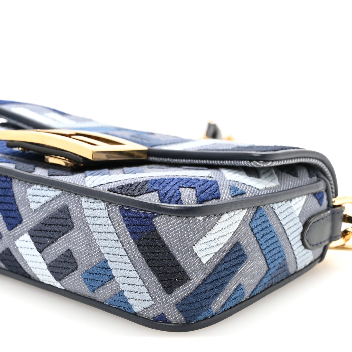 Canvas Vitello King Seta FF Embroidered Mini Baguette Myrtle Multicolor