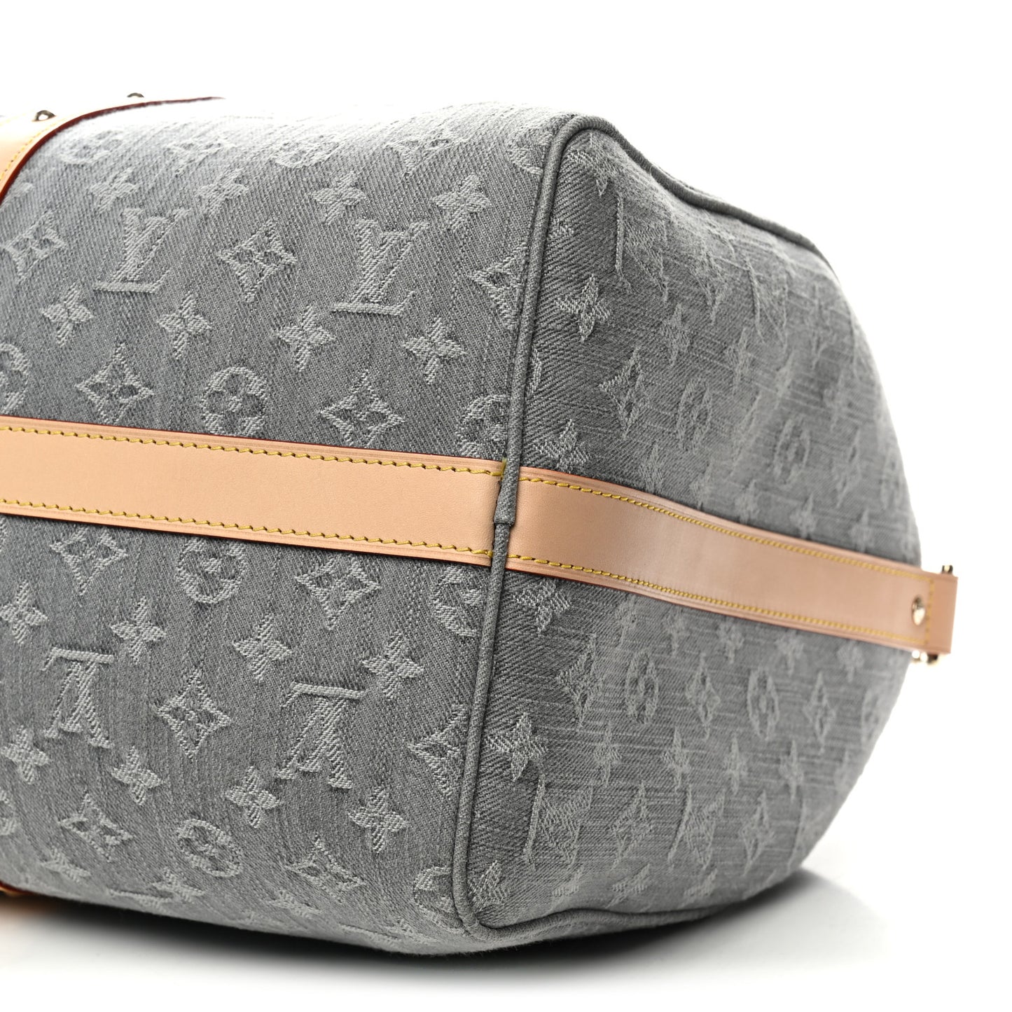 Denim Monogram Studded Keepall Bandouliere 45 Cloudy Grey