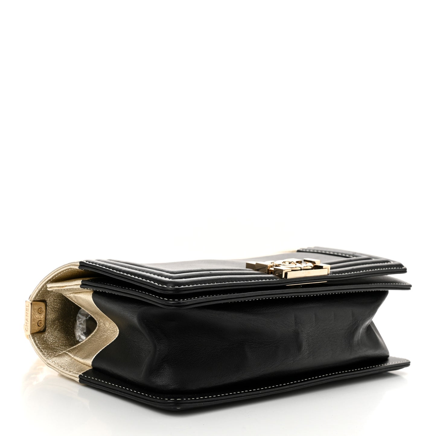 Metallic Goatskin Calfskin Medium Boy Flap Gold Black