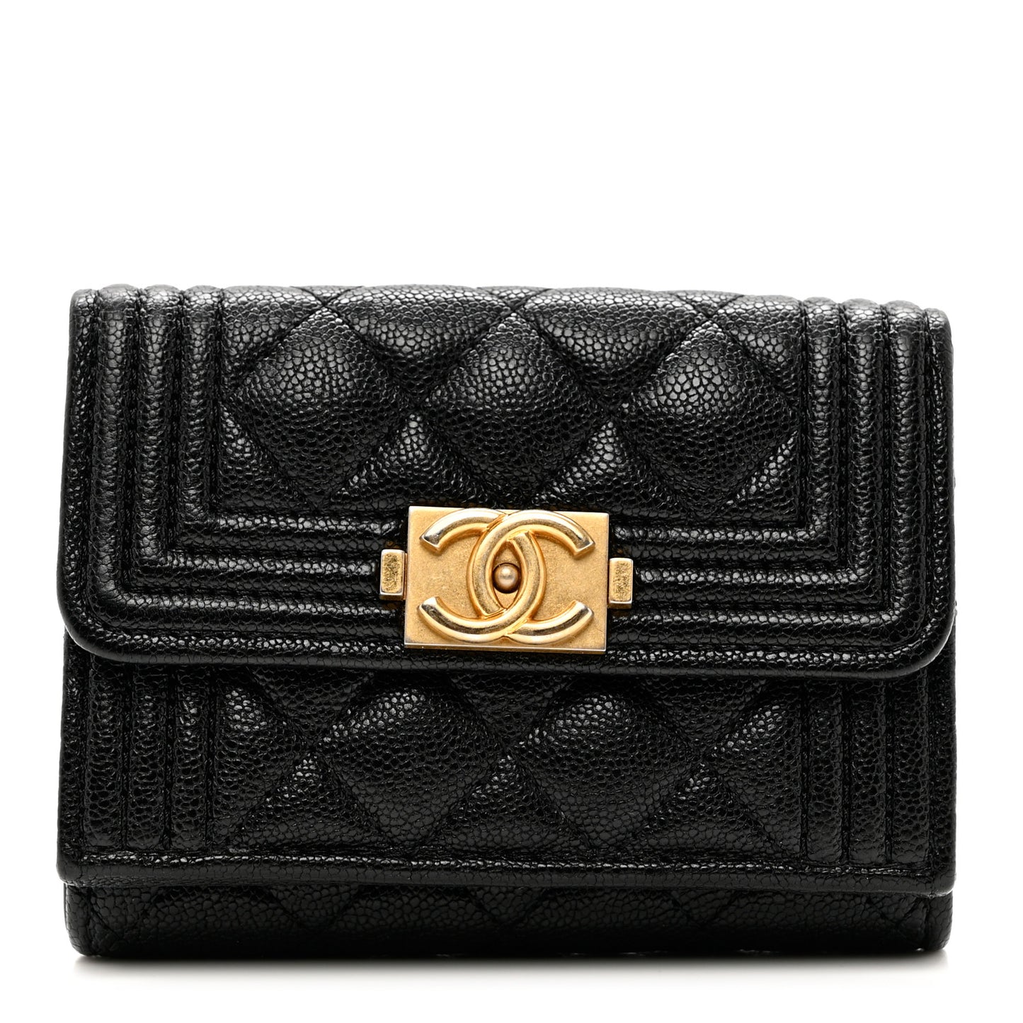 Caviar Quilted Small Boy Flap Wallet Black