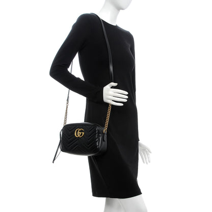 Gucci Calfskin Matelasse Small GG Marmont Chain Shoulder Bag Black 2 of 8