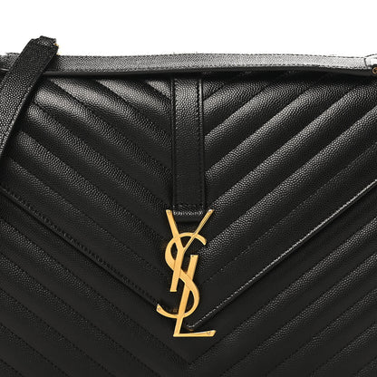 Saint Laurent Grain De Poudre Matelasse Chevron Large Monogram Satchel Black 7 of 9