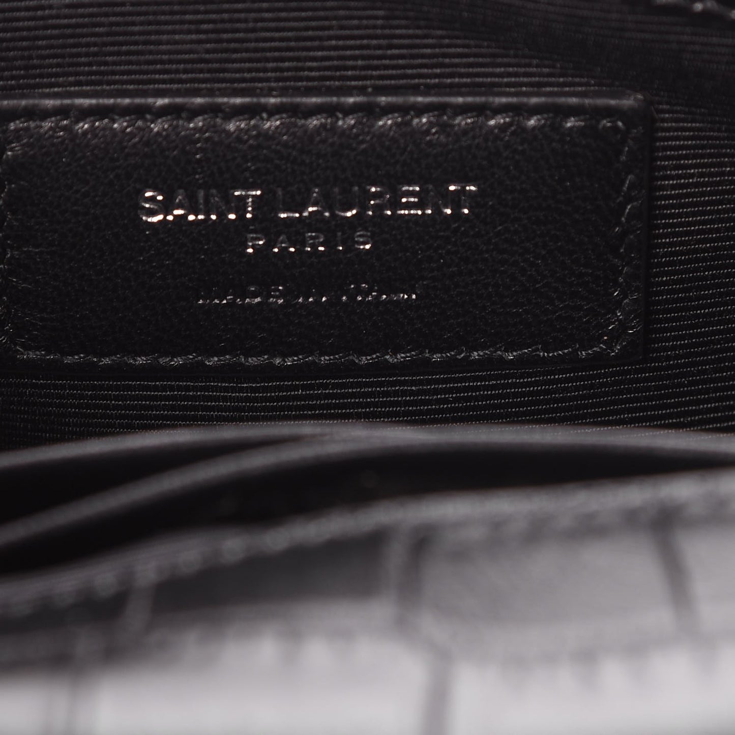 Calfskin Crocodile Embossed Baby Monogram Classic Chain Bag Black