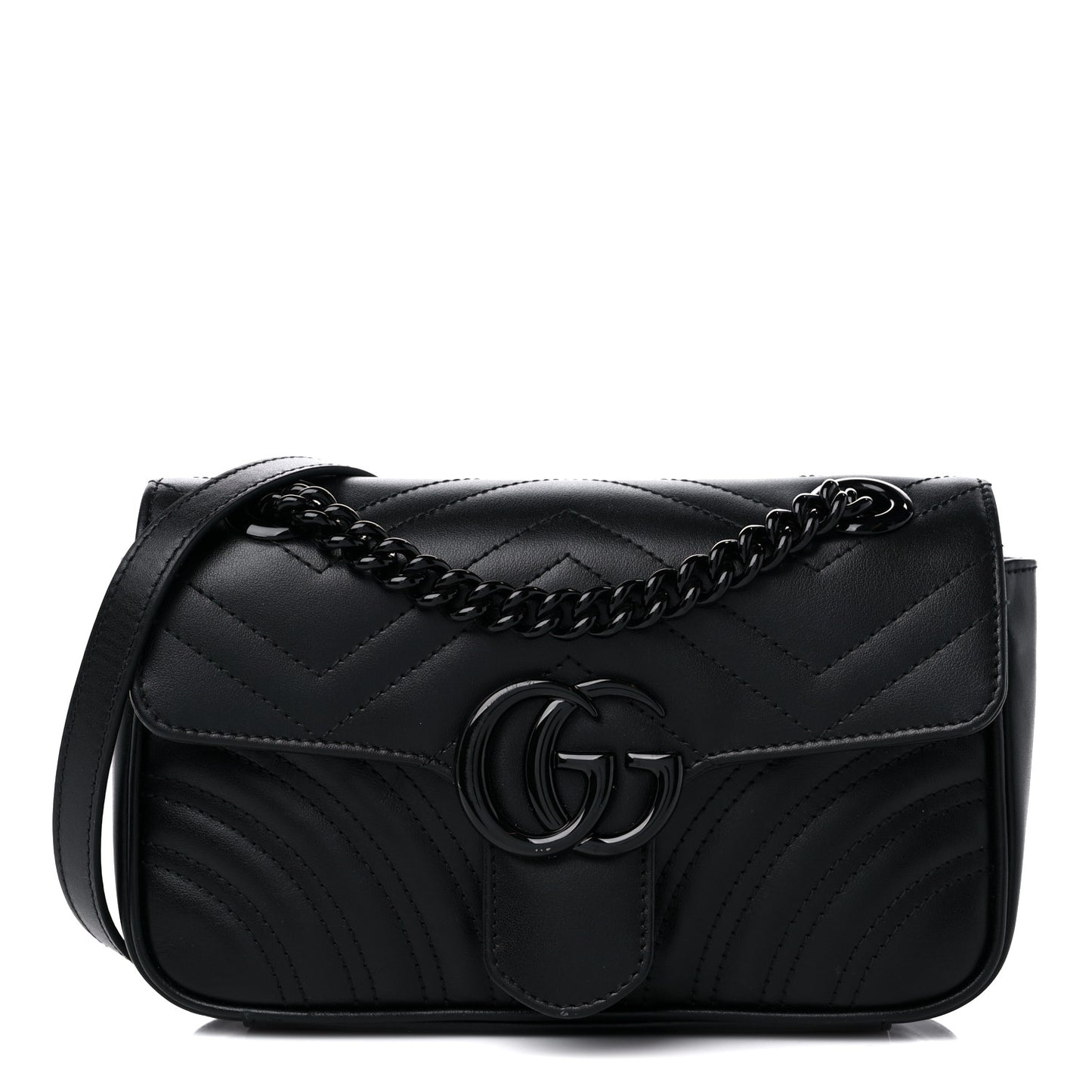 Calfskin Matelasse Monochrome Mini GG Marmont Shoulder Bag Black