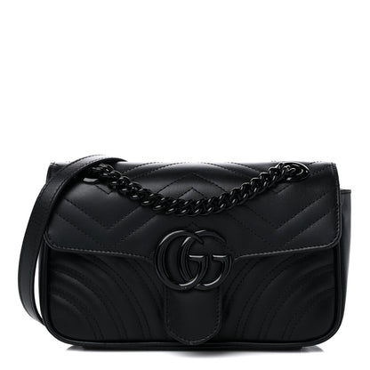 Gucci Calfskin Matelasse Monochrome Mini GG Marmont Shoulder Bag Black 1 of 8