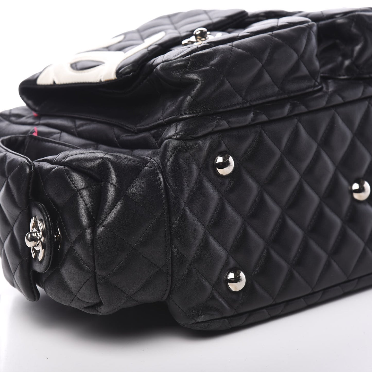 Calfskin Quilted Large Cambon Multipocket Reporter Black White