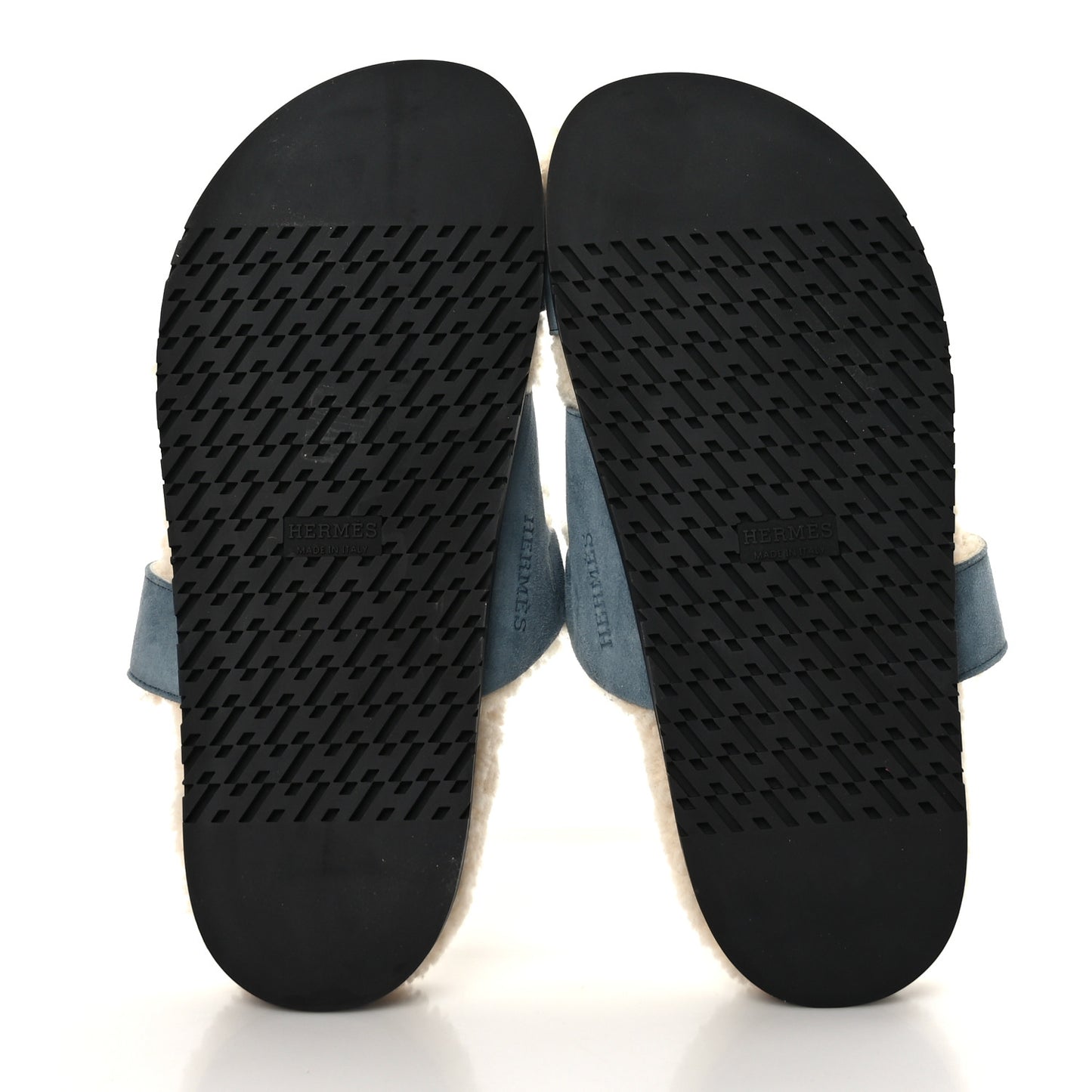 Suede Goatskin Woolskin Womens Chypre Sandals 38 Bleu Pinede Ecru