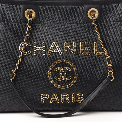 Chanel Woven Straw Raffia Small Deauville Tote Black 10 of 10