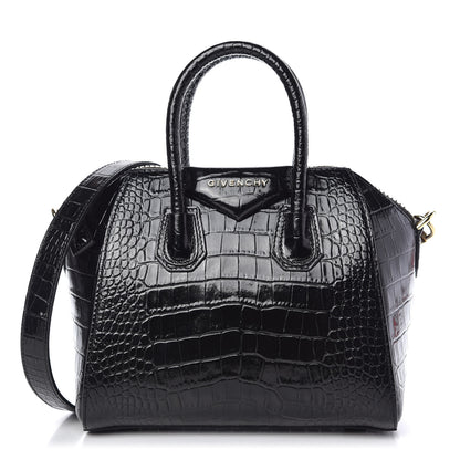 Givenchy Calfskin Crocodile Embossed Mini Antigona Black 1 of 9