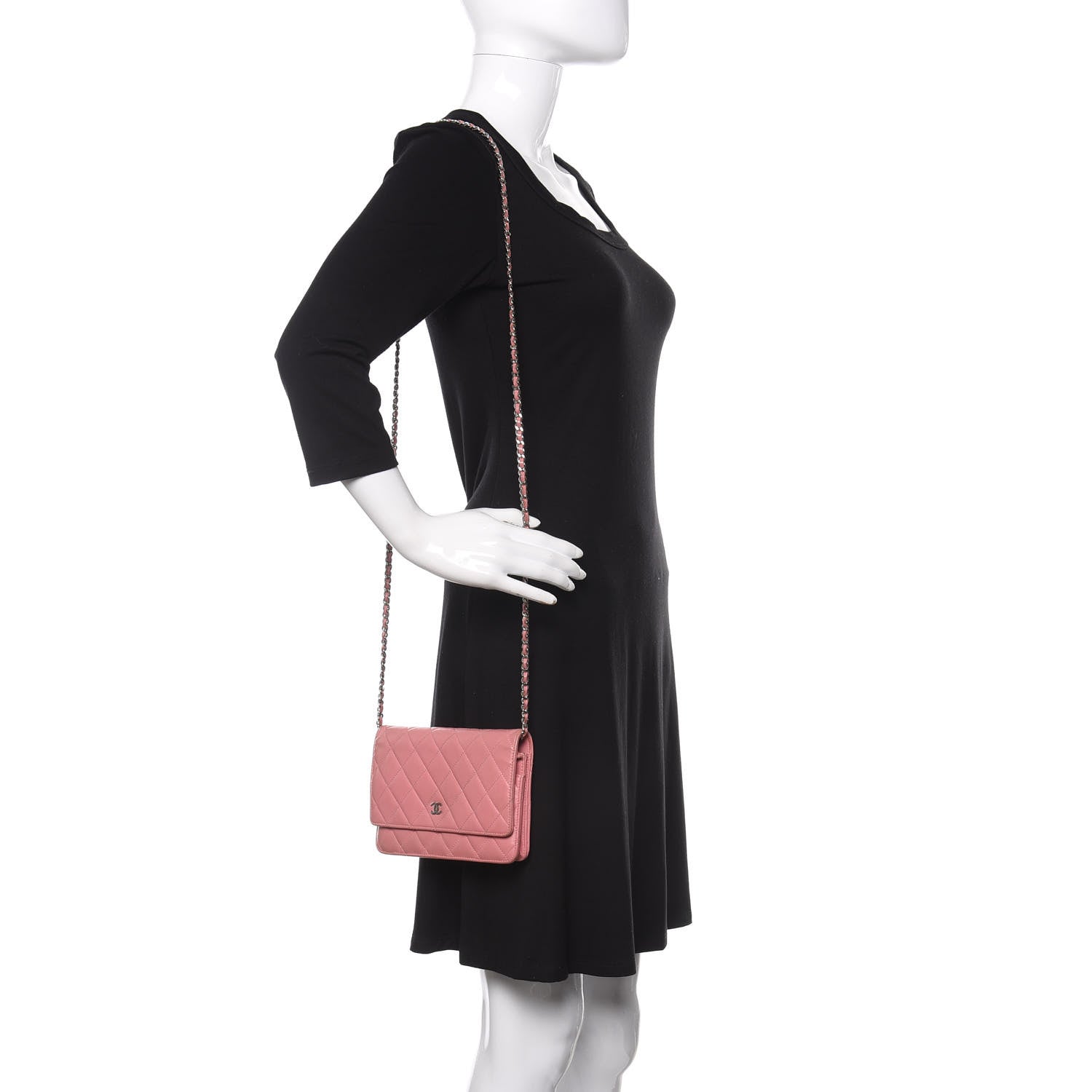 Chanel Lambskin Quilted Wallet On Chain WOC Pink 2 of 15