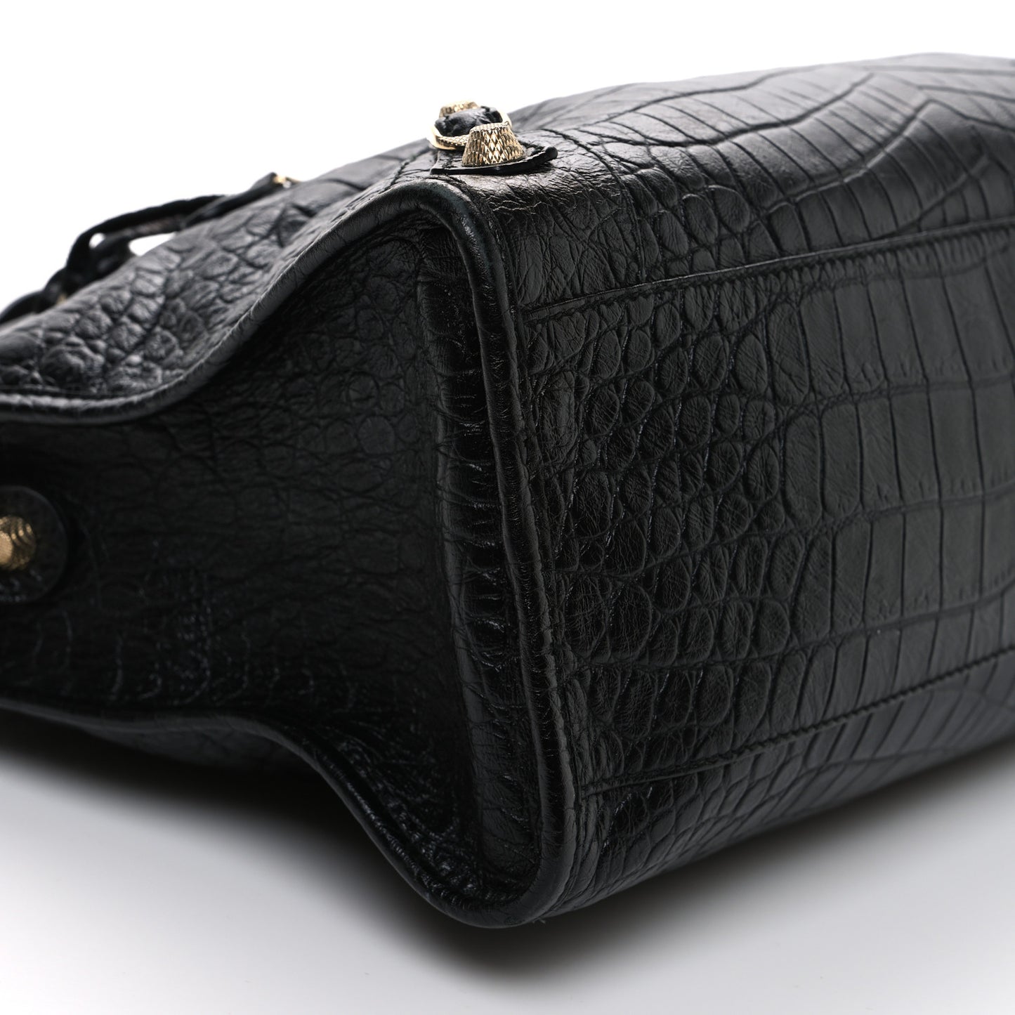 Calfskin Crocodile Embossed Giant 12 Gold Hardware City Black
