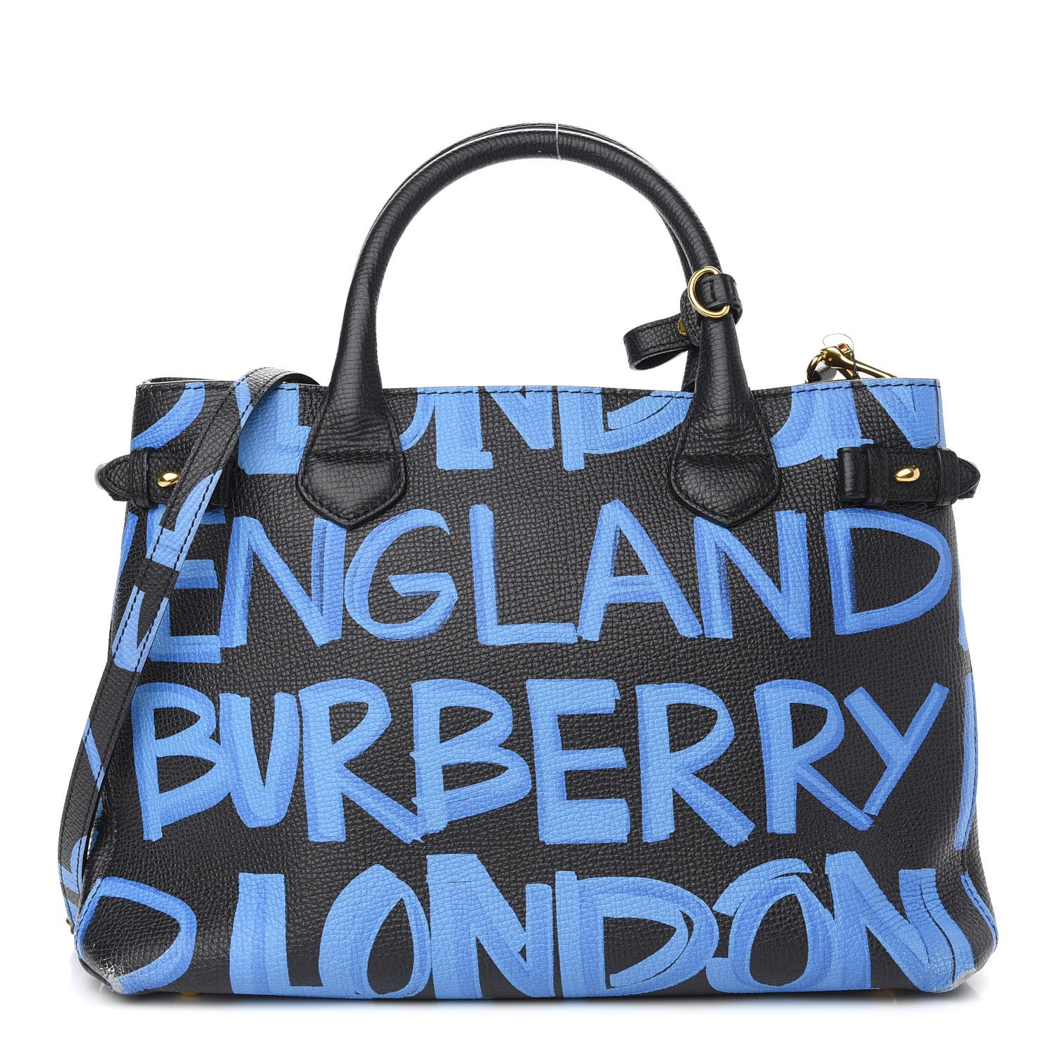 Burberry Grainy Calfskin Graffiti Print Medium Banner Tote Black 1 of 9