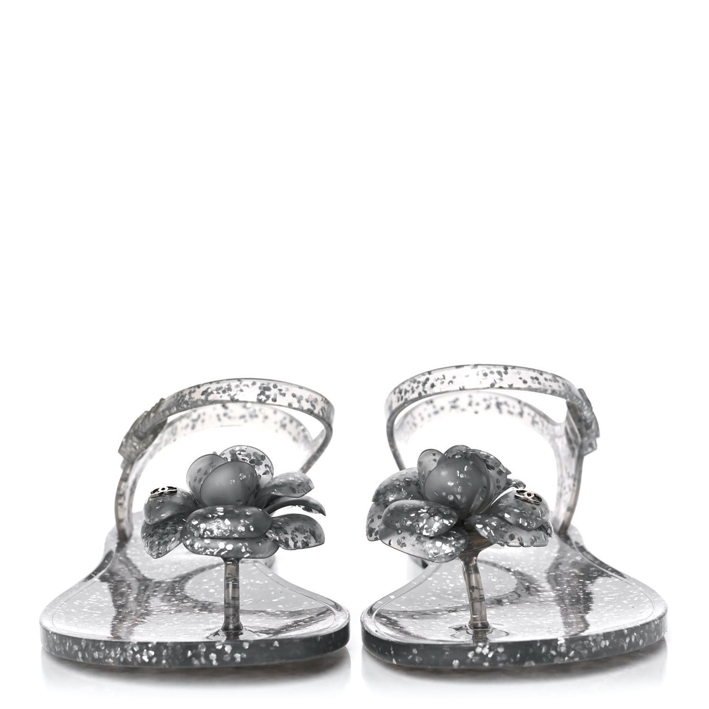 Jelly Camellia Glitter Thong Sandals 38 Grey