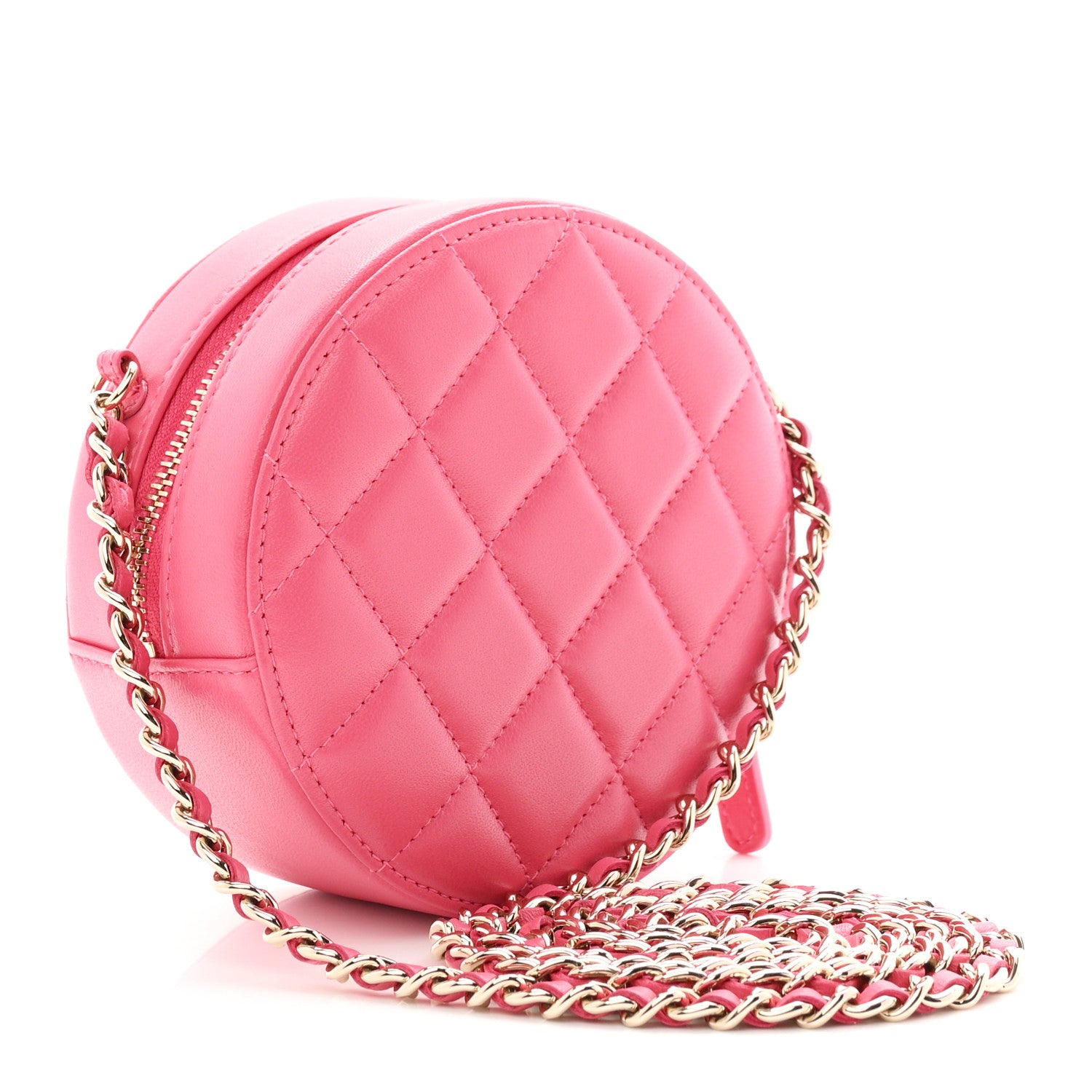Chanel Lambskin Quilted All About Chanel Round Clutch With Chain Pink 3 of 11
