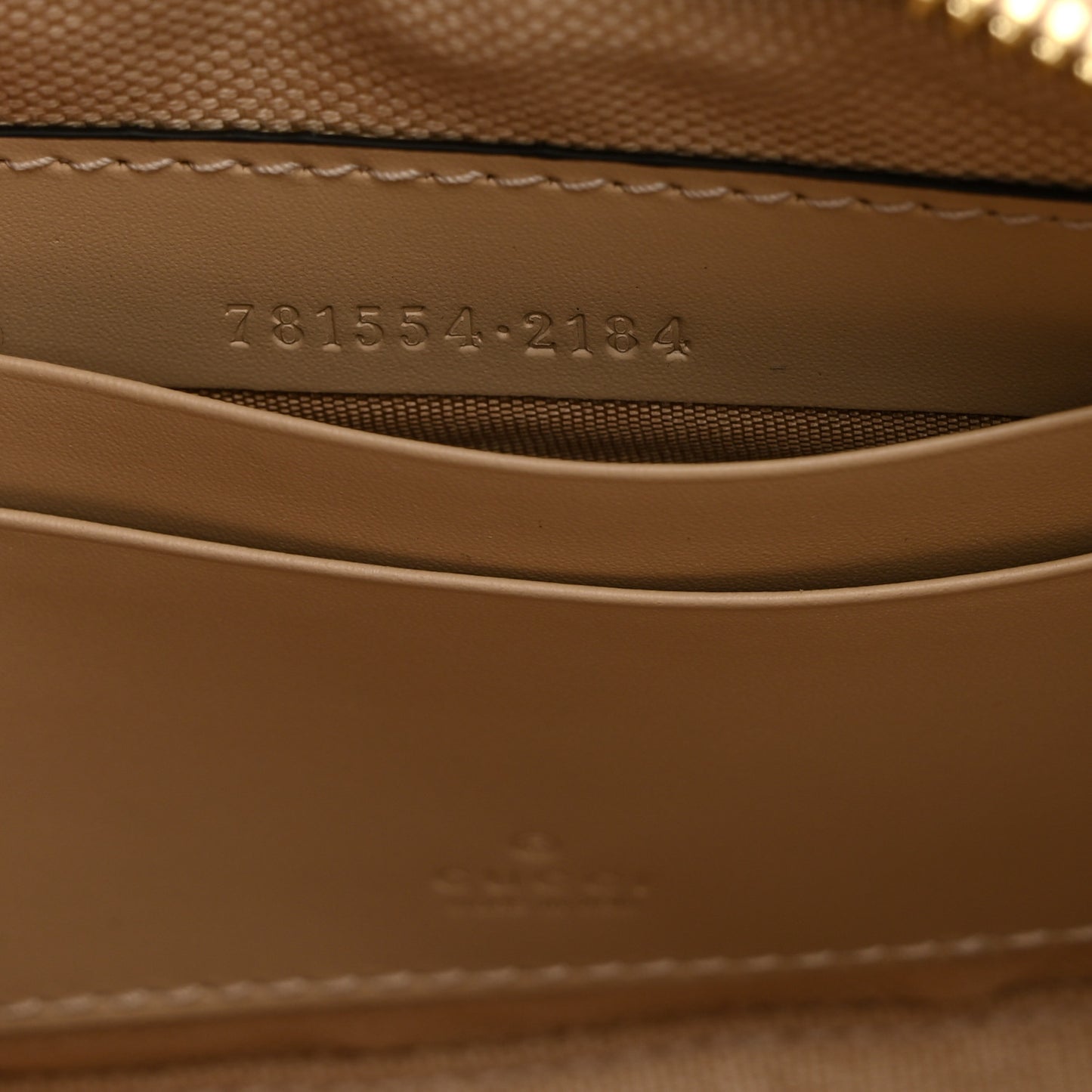 Calfskin GG Super Mini Debossed Chain Wallet Light Beige