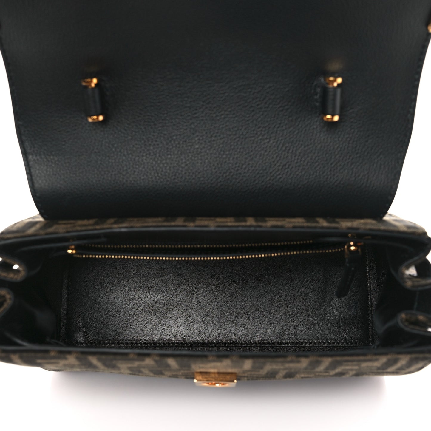 X FENDI Grained Calfskin Fendace Medium La Medusa Top Handle Bag Black Brown