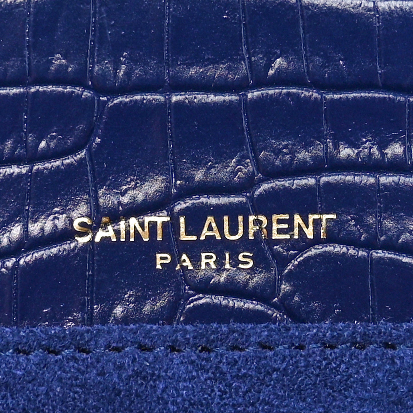 Calfskin Crocodile Embossed Medium Bellechasse Satchel Navy