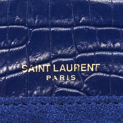 Saint Laurent Calfskin Crocodile Embossed Medium Bellechasse Satchel Navy 6 of 10