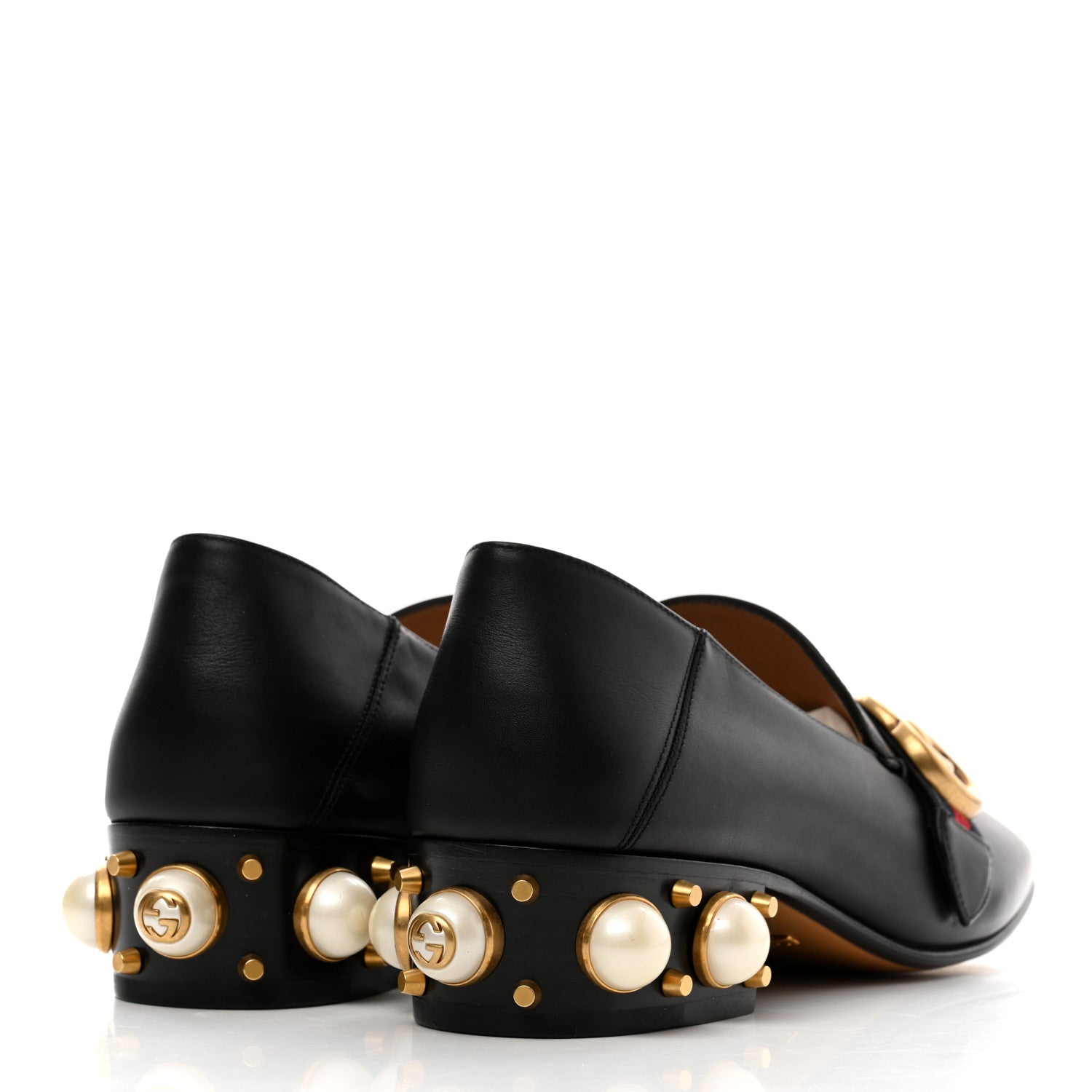 Gucci Betis Glamour Calfskin Web Pearl Embellished Peyton 35mm Loafer Pumps 36.5 Black 4 of 9