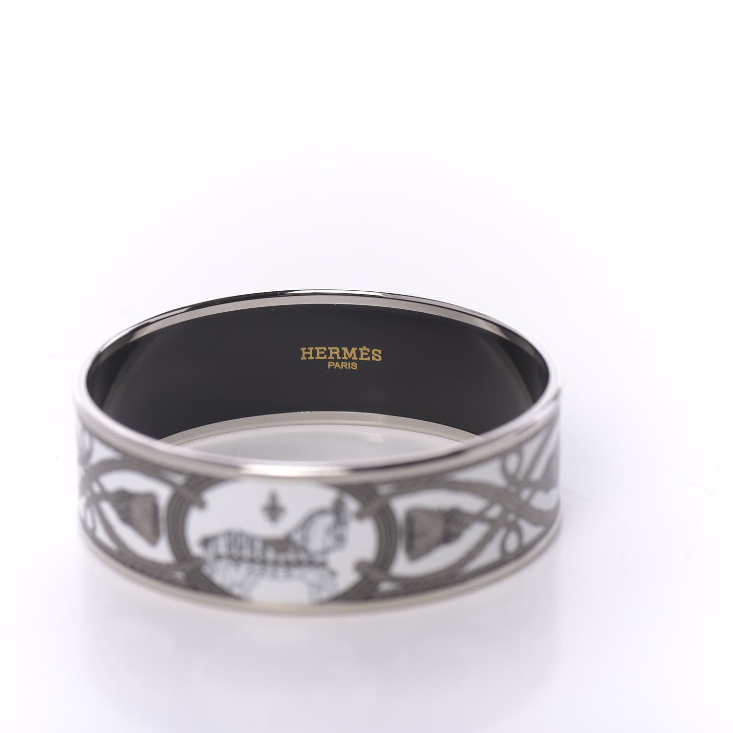 Hermes Enamel Printed Wide Grand Apparat Bracelet 62 White 5 of 6