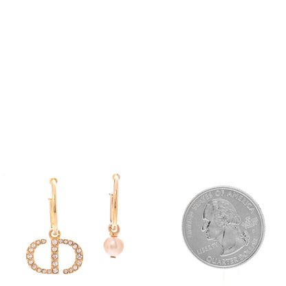 Christian Dior Pearl Crystal Petit CD Hoop Drop Earrings Rose Gold 2 of 5